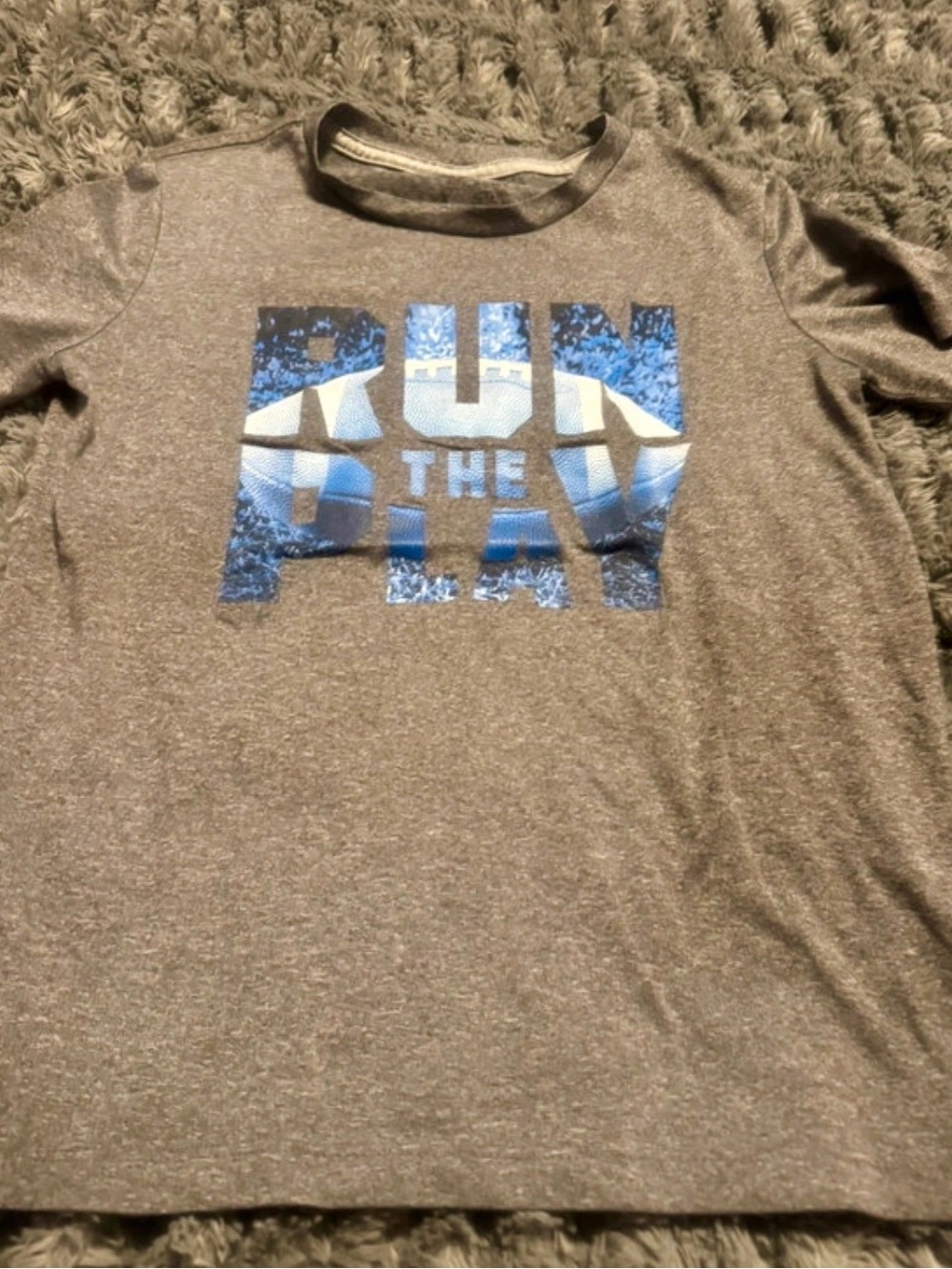 Kids old navy Gray Crewneck Shirt with Blue 'Run The Play' Graphic